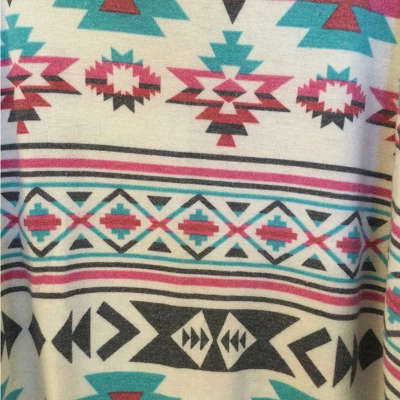 Pink Aztec Print Geometric Oversized Longsleeve Slouchy shirt Boho Pullover - Picture 6 of 7